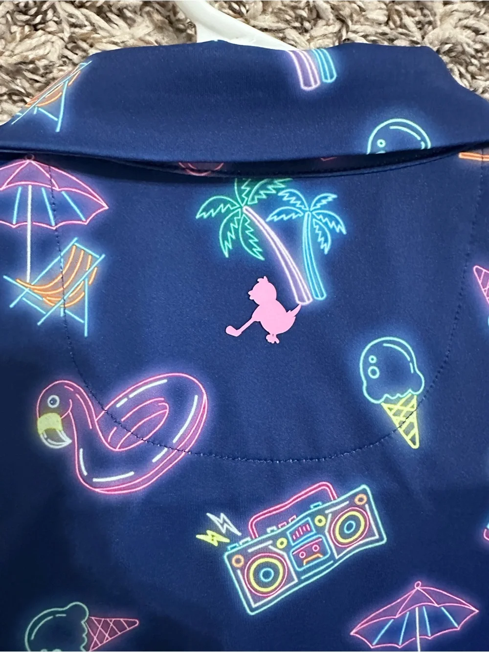 Birdie bound Girls' Navy Neon Print Sleeveless Polo romper